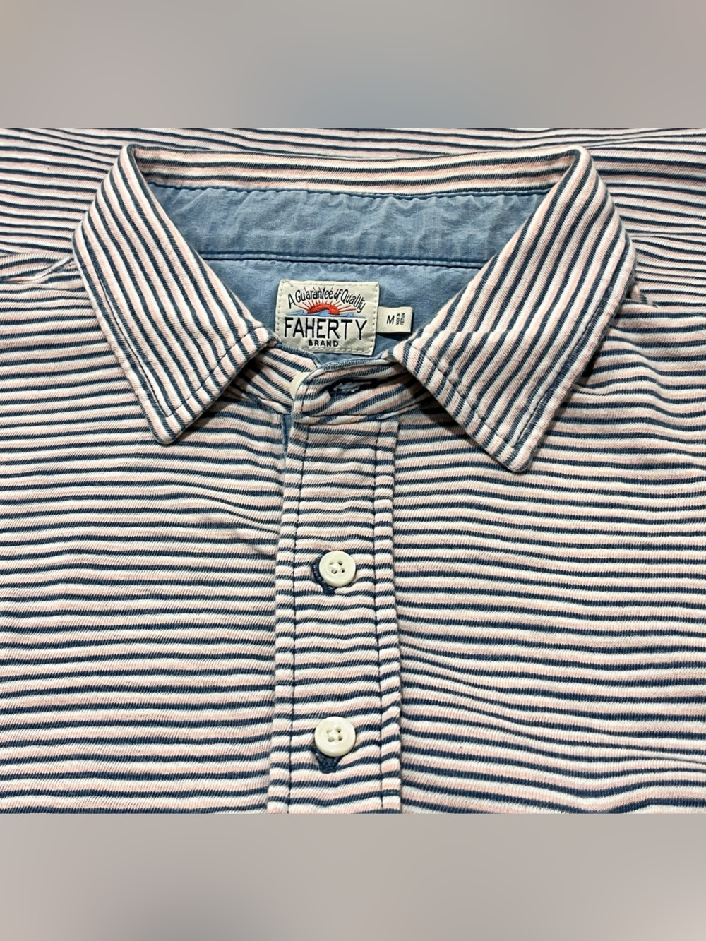 Faherty Men’s Striped Polo Shirt Blue Red 100% Cotton Medium M EUC MINT $118